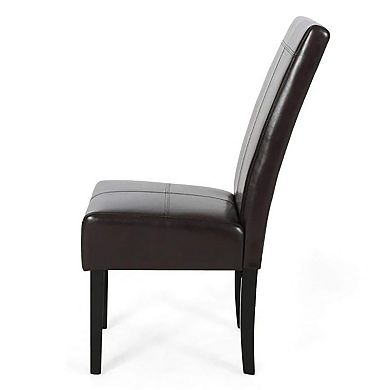 Set of 2 Dining Chairs, Brown Bonded Leather & Hardwood Frame