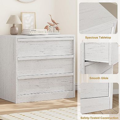 IDEALHOUSE Modern 3-Drawer Nightstand with Anti-Tip Device, White Bedside Table