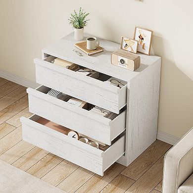 IDEALHOUSE Modern 3-Drawer Nightstand with Anti-Tip Device, White Bedside Table