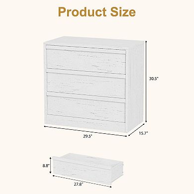 IDEALHOUSE Modern 3-Drawer Nightstand with Anti-Tip Device, White Bedside Table