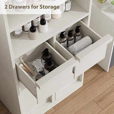 IDEALHOUSE 51 Inch Tall Storage Cabinet with Doors & 2 Drawers, Freestanding Organizer
