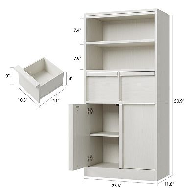 IDEALHOUSE 51 Inch Tall Storage Cabinet with Doors & 2 Drawers, Freestanding Organizer