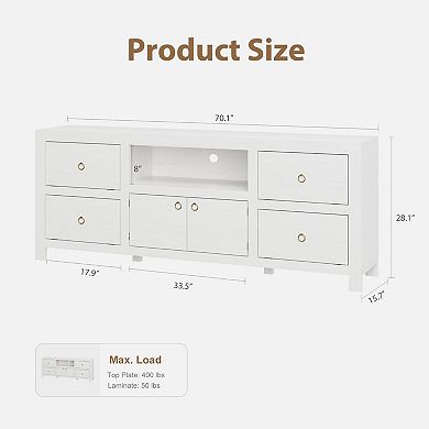 IDEALHOUSE 70" TV Stand for 80" TVs, 6 Drawers & Soundbar Shelf