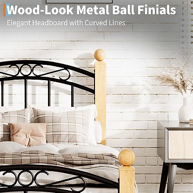 IDEALHOUSE Curved Metal Platform Bed Frame with Headboard & Footboard, Under Bed Storage