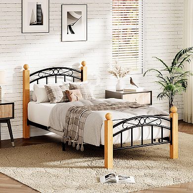 IDEALHOUSE Curved Metal Platform Bed Frame with Headboard & Footboard, Under Bed Storage