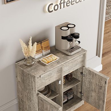 IDEALHOUSE Sideboard Buffet Cabinet with Drawers, Farmhouse Coffee Bar Storage Cabinet
