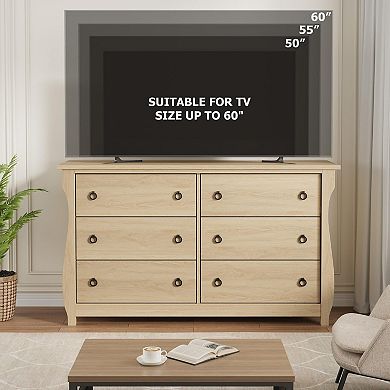 IDEALHOUSE Modern 6-Drawer Dresser with Black Ring Handles, Wide Storage Chest
