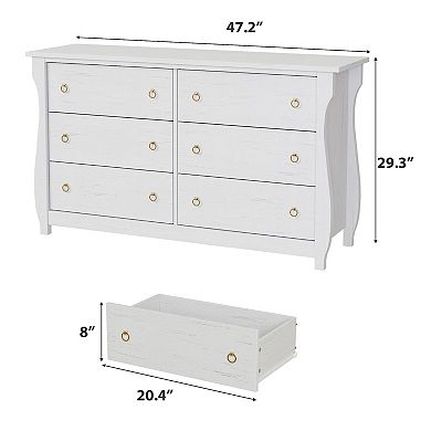 IDEALHOUSE Modern 6-Drawer Dresser with Black Ring Handles, Wide Storage Chest