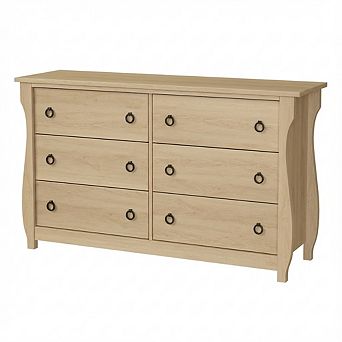 IDEALHOUSE Modern 6-Drawer Dresser with Black Ring Handles, Wide Storage Chest