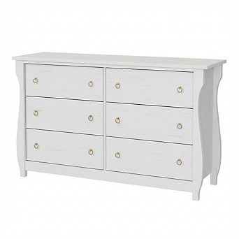 IDEALHOUSE Modern 6-Drawer Dresser with Black Ring Handles, Wide Storage Chest