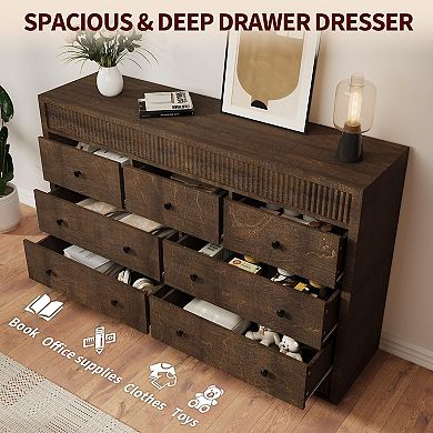 IDEALHOUSE 54” Wide 7-Drawer Dresser with Fluted Design, Modern Storage Chest