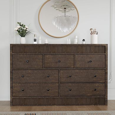 IDEALHOUSE 54” Wide 7-Drawer Dresser with Fluted Design, Modern Storage Chest