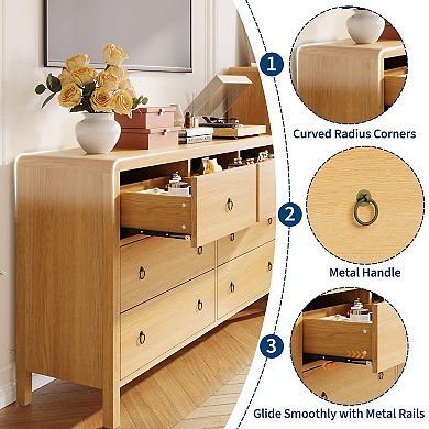 IDEALHOUSE Modern 7-Drawer Dresser with Rounded Corners & Metal Handles