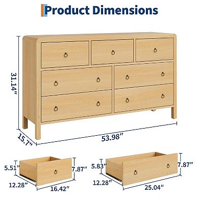 IDEALHOUSE Modern 7-Drawer Dresser with Rounded Corners & Metal Handles