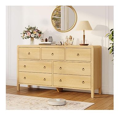 IDEALHOUSE Modern 7-Drawer Dresser with Rounded Corners & Metal Handles