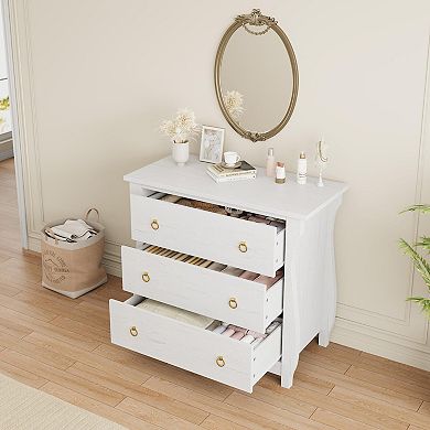 IDEALHOUSE Modern 3-Drawer Dresser with Black Ring Pulls, Compact Storage Cabinet