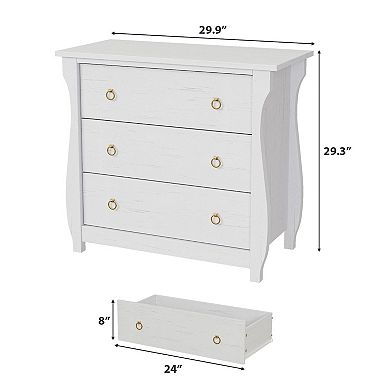 IDEALHOUSE Modern 3-Drawer Dresser with Black Ring Pulls, Compact Storage Cabinet