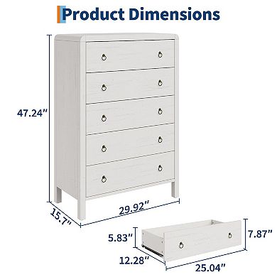 IDEALHOUSE 5-Drawer Modern Dresser with Curved Profile, 47” Tall Storage Chest