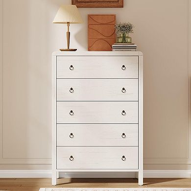 IDEALHOUSE 5-Drawer Modern Dresser with Curved Profile, 47” Tall Storage Chest