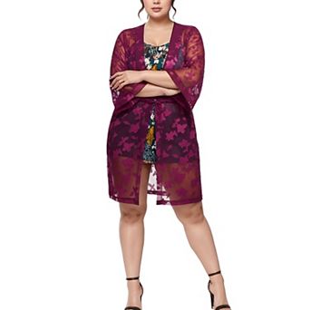 Plus Size Sheer Floral Embossed Robe Cardigan