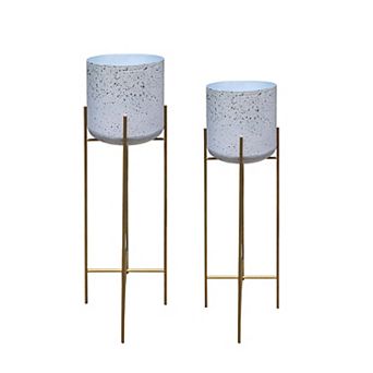 Aira Set of 2 Planters, Tall, Foldable Metal Stand, Speckled Pattern