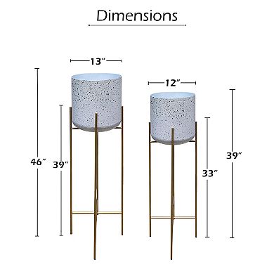 Aira Set of 2 Planters, Tall, Foldable Metal Stand, Speckled Pattern
