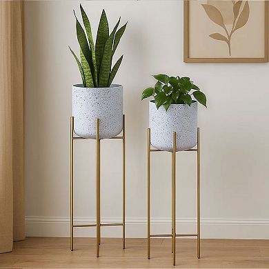 Aira Set of 2 Planters, Tall, Foldable Metal Stand, Speckled Pattern