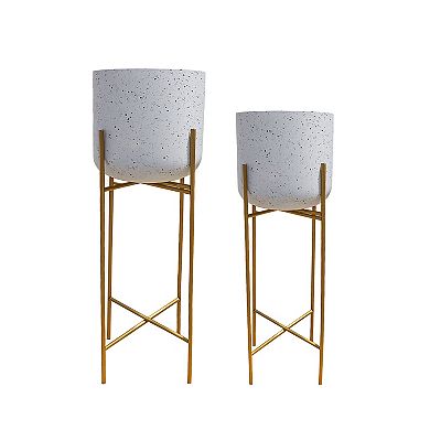 Aira Set of 2 Planters, Tall, Foldable Metal Stand, Speckled Pattern