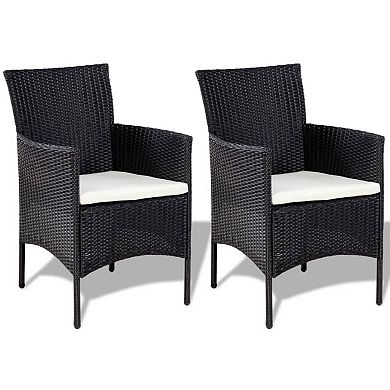 4pc Outdoor Sofa and Table Set in Black Rattan, Glass Top, Cream Cushions