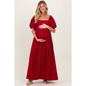 Maternity Square Neck Puff Sleeve Maxi Dress