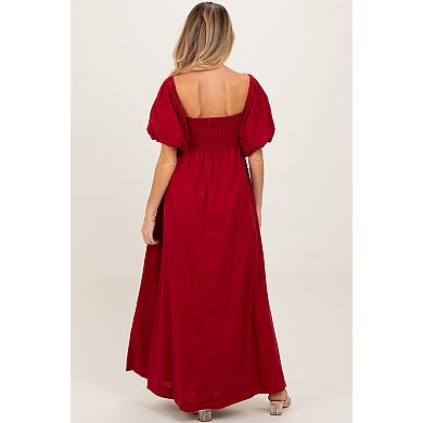 Maternity Square Neck Puff Sleeve Maxi Dress