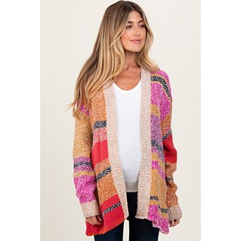 Maternity Oversized Colorblock Stripe Cardigan