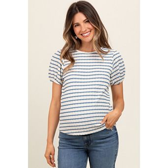 Maternity Striped Textured Puff Sleeve Top