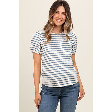 Maternity Striped Textured Puff Sleeve Top
