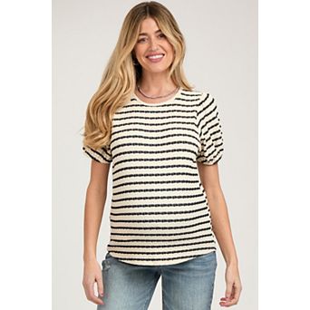 Maternity Striped Textured Puff Sleeve Top