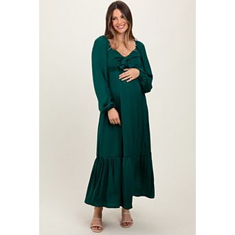 Maternity Bow Satin Maxi Dress