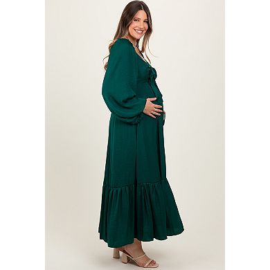 Maternity Bow Satin Maxi Dress