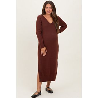 Maternity V-Neck Relaxed Fit Sweater Dress