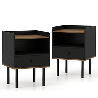 Set of 2 Nightstands with Drawer, 3 tier Sofa Side Tables with Open Storage Shelf