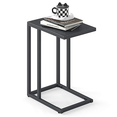 C-Shaped Side Table with Adjustable Foot Pads for Living Room Bedroom