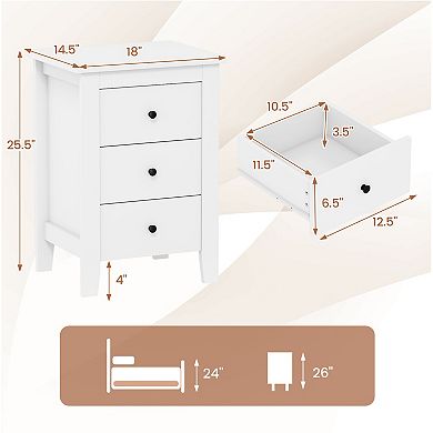 Modern Bedside Cabinet Nightstand with 3 Drawers for Living Room and Bedroom