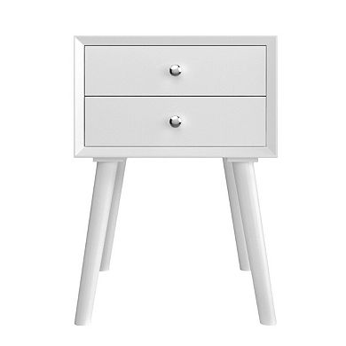 Mid-Century Wooden Multipurpose End Table with 2 Storage Drawers