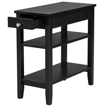 Side End Table with Drawer and 2 tier Open Storage Shelves for Space Saving