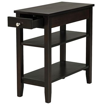 Side End Table with Drawer and 2 tier Open Storage Shelves for Space Saving