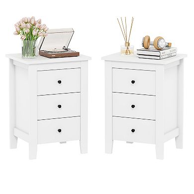 Nightstand Set of 2 End Beside Table Drawers