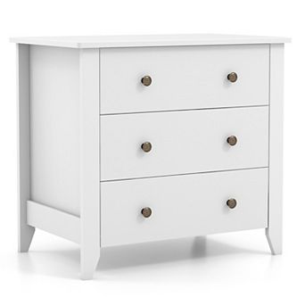 White 3-Drawer Dresser Chest, Bedside Table with Storage