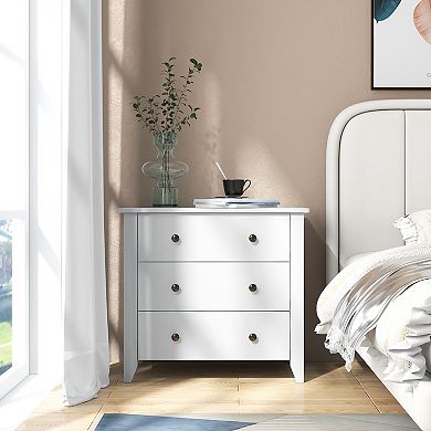 White 3-Drawer Dresser Chest, Bedside Table with Storage