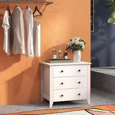 White 3-Drawer Dresser Chest, Bedside Table with Storage