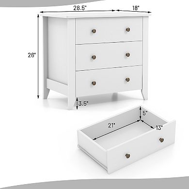 White 3-Drawer Dresser Chest, Bedside Table with Storage
