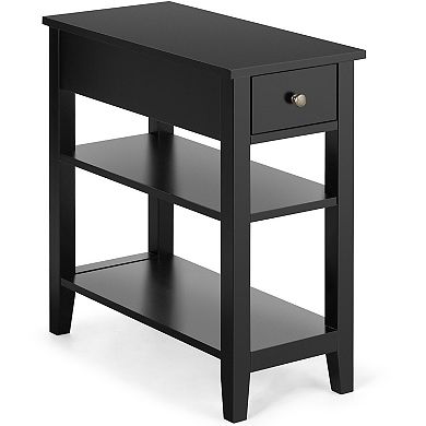 3-Tier Nightstand Bedside Table Sofa Side with Double Shelves Drawer